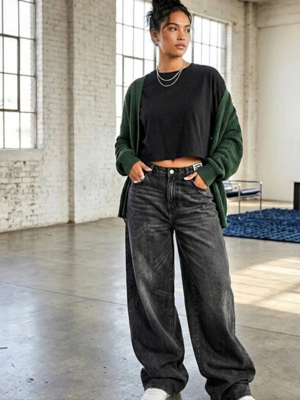 Kancan Wide Leg Jeans in Black Waist 16 Like New